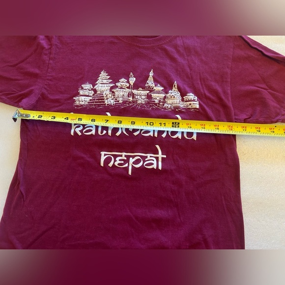 Kathmandu Nepal- Dark Red T Shirt- Dolphin 38 Brand- Made In Nepal Tee - Picture 4 of 8